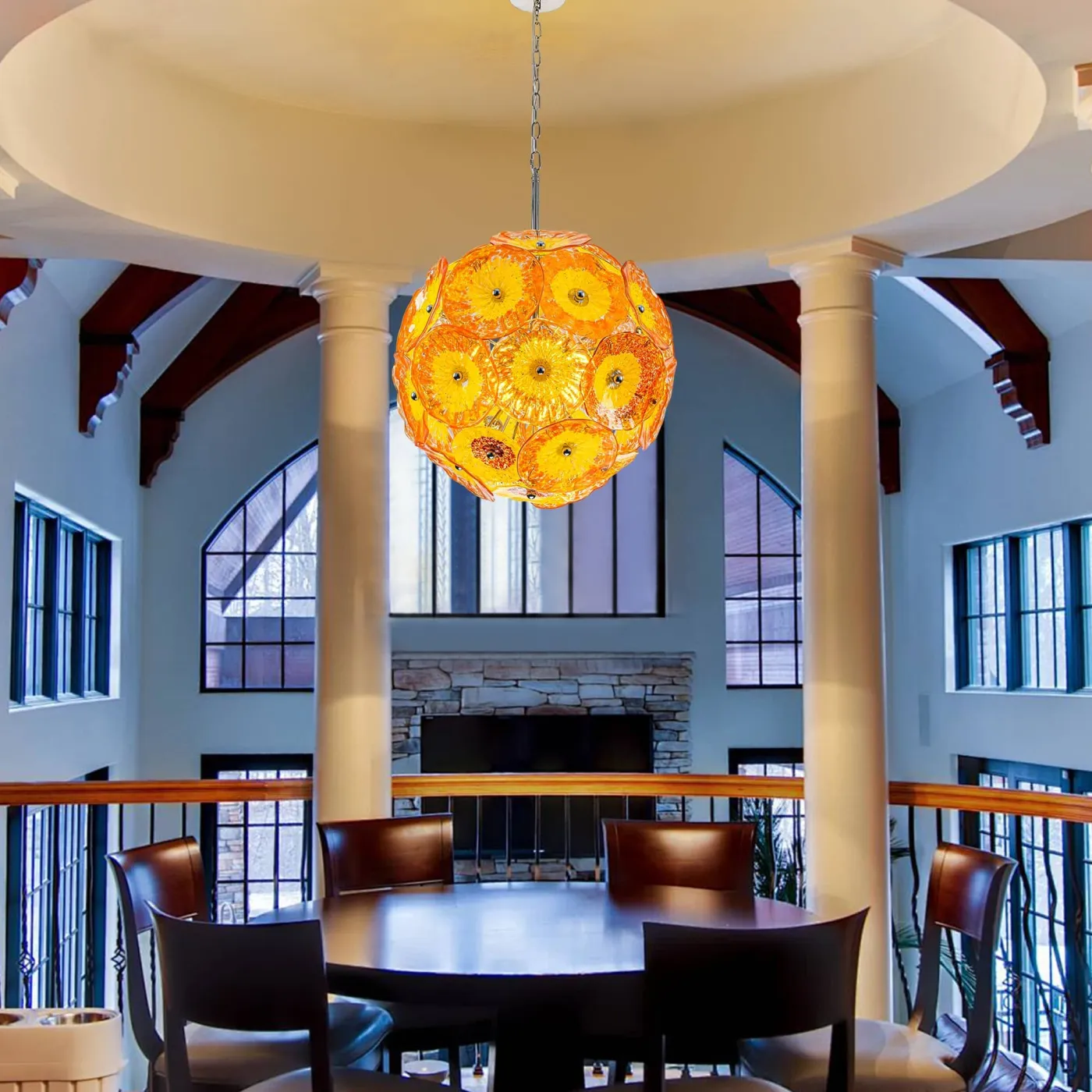Murano Ceiling Light Blown Glass Plates Chandelier (Orange) - Image 2