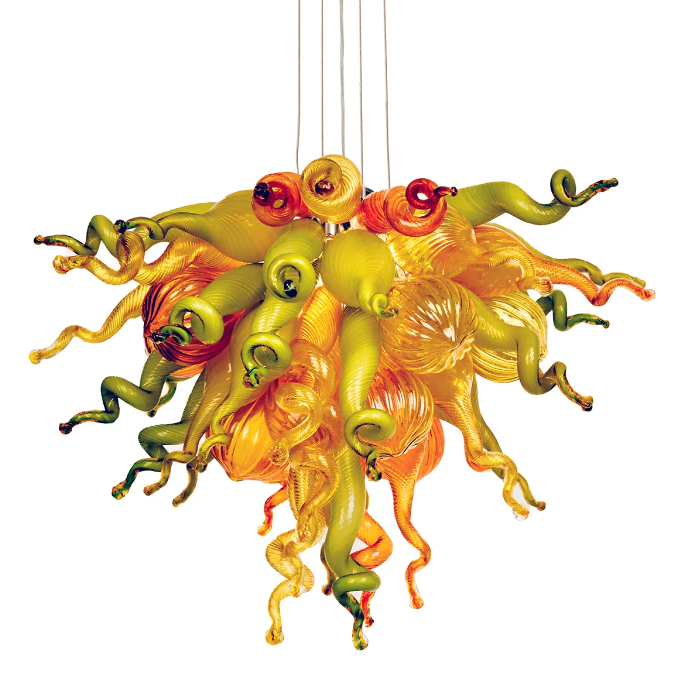 Murano Glass Chihuly Style Chandelier(Olive Green, Red and Amber) - Image 2