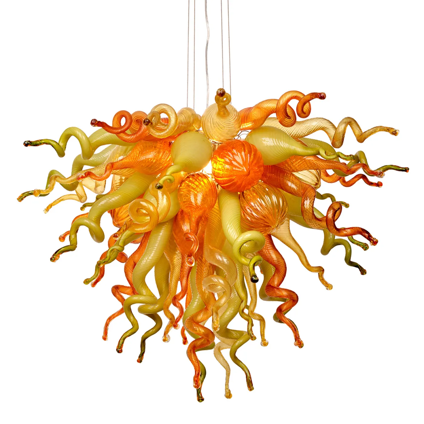 Murano Glass Chihuly Style Chandelier(Olive Green, Red and Amber) - Image 4