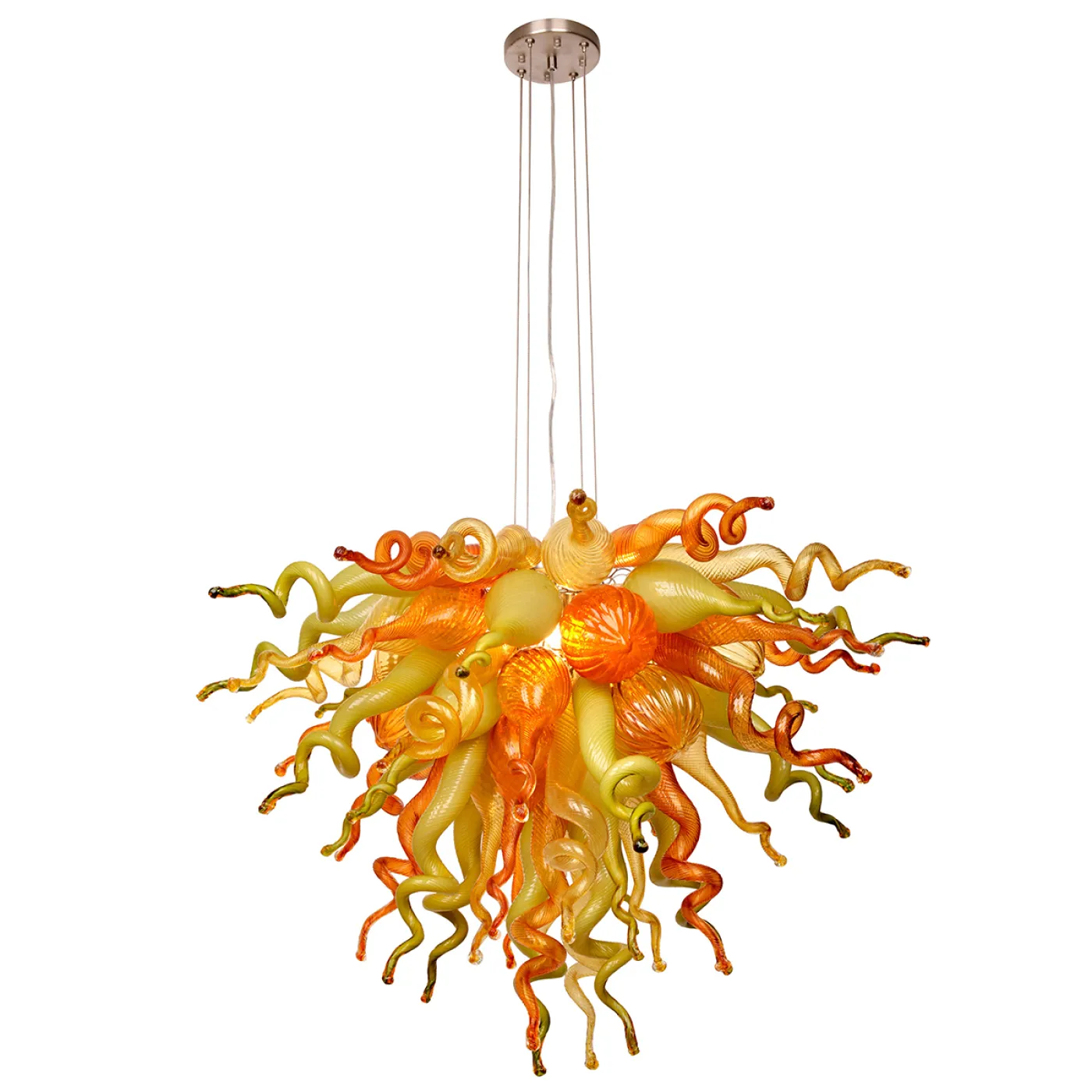 Murano Glass Chihuly Style Chandelier(Olive Green, Red and Amber) - Image 3